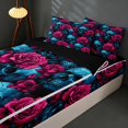 thumbnail image 3 of Homewish Halloween Gothic Skull Zipper Twin Comforter Sets with Fitted Sheet and 2 Pillowcases, Retro Rose Floral Zipper Bedding Set, Cyan Magenta Black, Black Reversible, 3 of 7