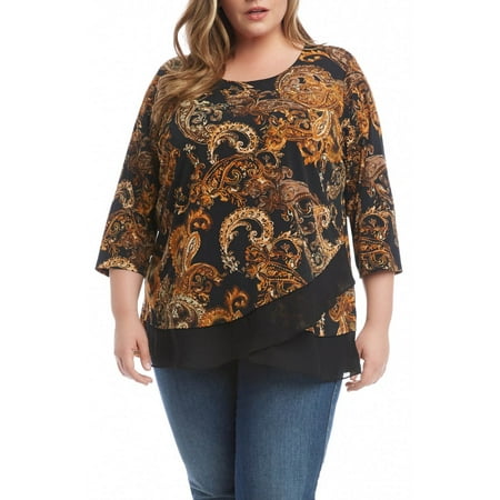 Karen Kane Women's Plus Size Contrast-Hem Top Brown Size 3X