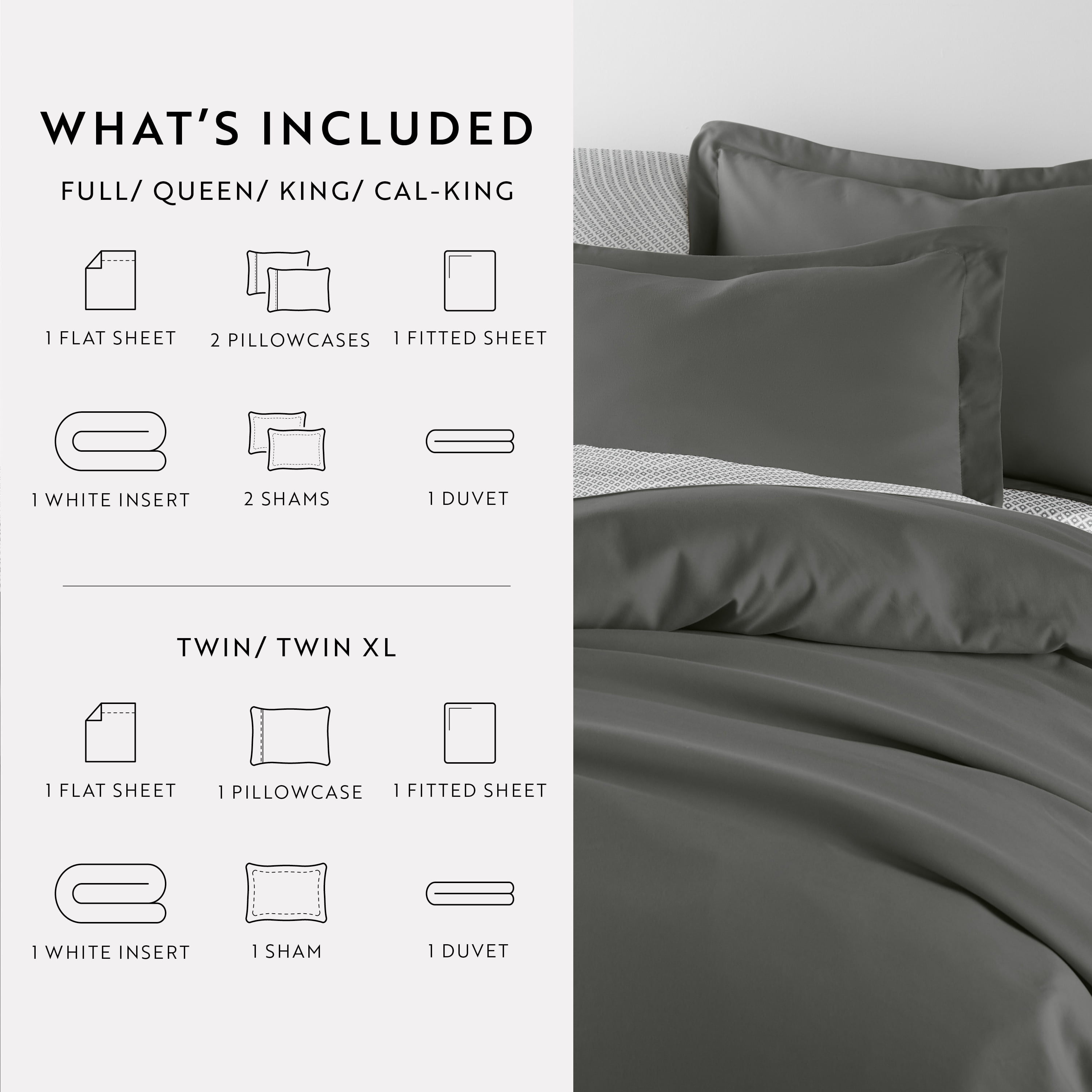 Noble Linens 7 Piece Solid Duvet Bundle in Gray, Twin