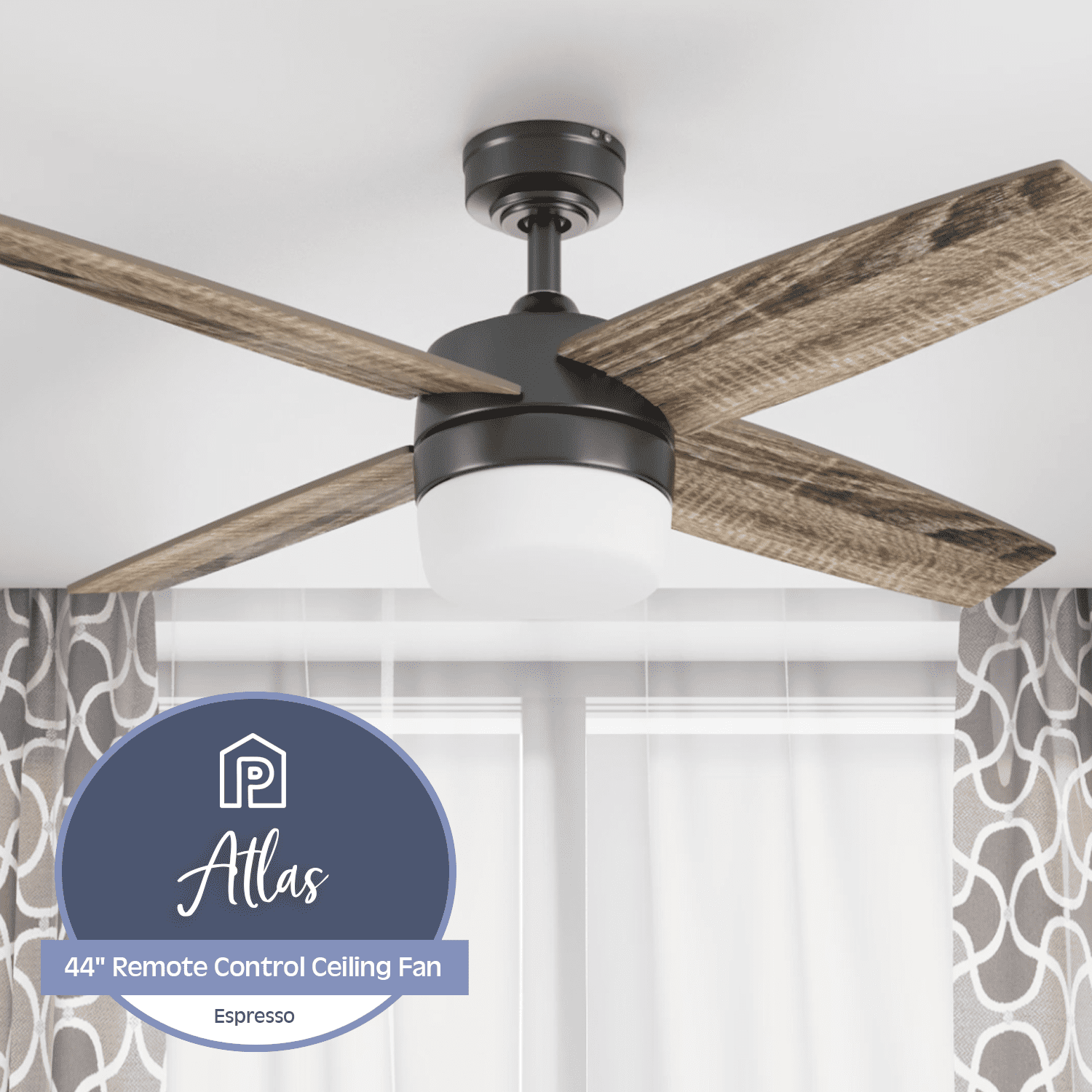 Prominence Home 44" Atlas Espresso Remote Control Ceiling Fan, 4 Blades