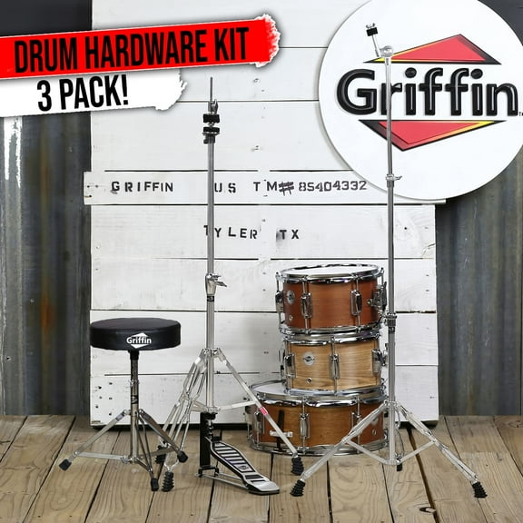 Griffin 3-PACK Hi-Hat Pedal, Drum Throne, Cymbal Stand | Percussion Mount Holder