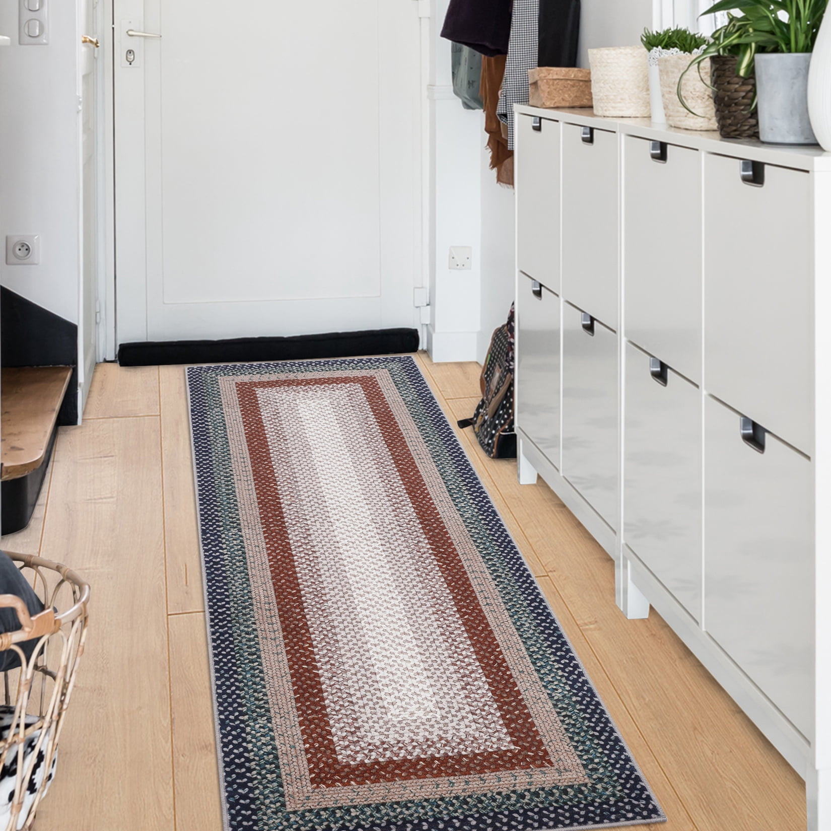 Braided Pattern Washable Area Rug, Super Soft Nonslip Runner for Kitchen Hallway Bathroom Entryway