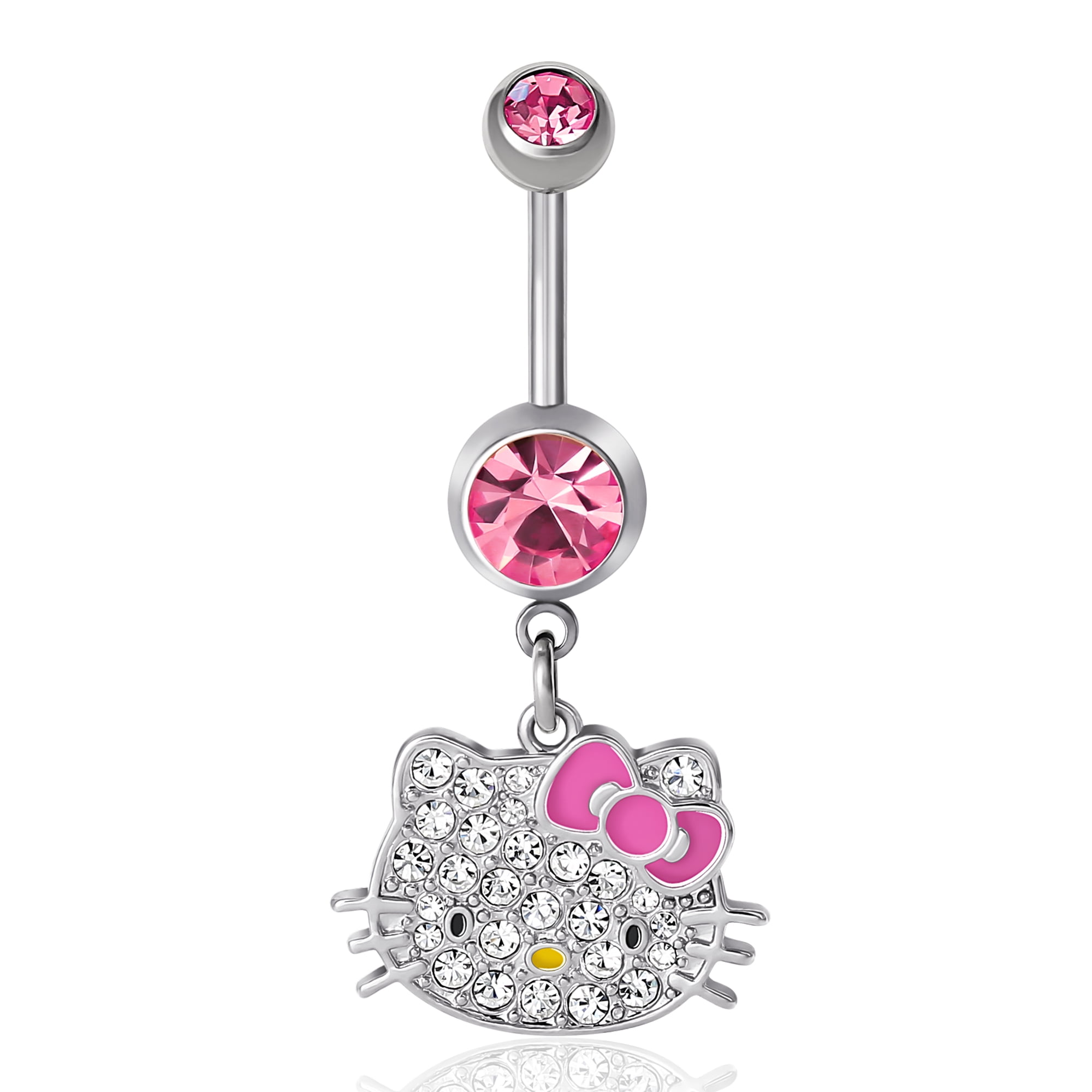 Women's 14G Stainless Steel Hello Kitty Crystal Belly Ring