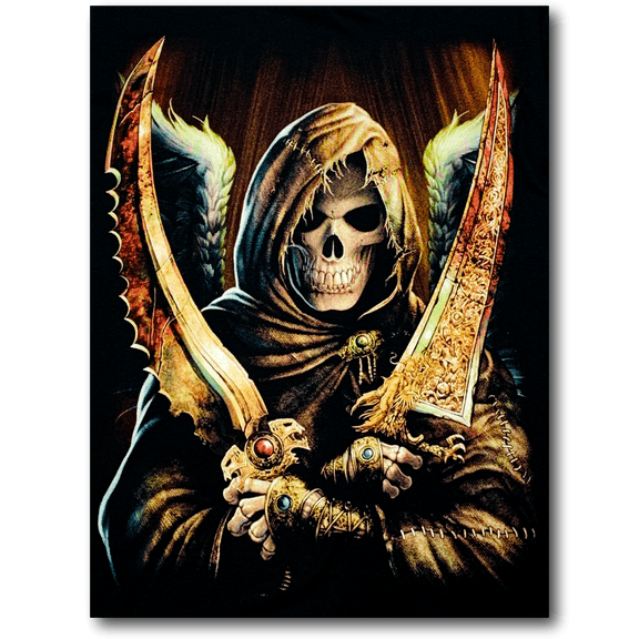 Skull holding Two Swords and Wings Glow in the Dark HD Hot Rock T-Shirt