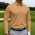 thumbnail image 2 of CCRFTGI Mens Long Sleeve Polo Shirts Fashion Casual Button Polo Tee Collared Golf Shirt Light Brown L, 2 of 6