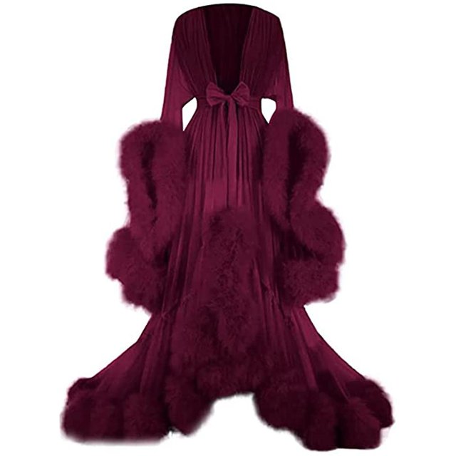 Vestido largo con mangas acampanadas y plumas para mujer, perfecto para despedidas de soltera