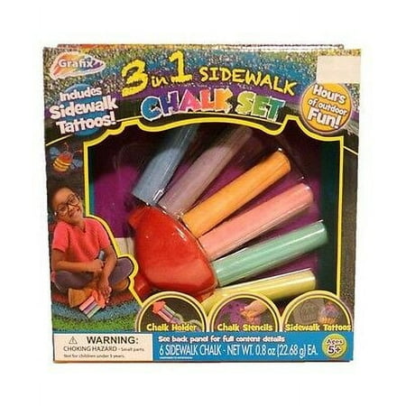 Grafix 3 In 1 Sidewalk Chalk Set 6 Colors With Holder Outdoor Driveway Gift