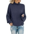 thumbnail image 2 of MSJUHEG womens sweaters turtleneck sweater women Cotton High Neck Pullover style Long sleeves Lightweight women's sweaters Navy S, 2 of 3