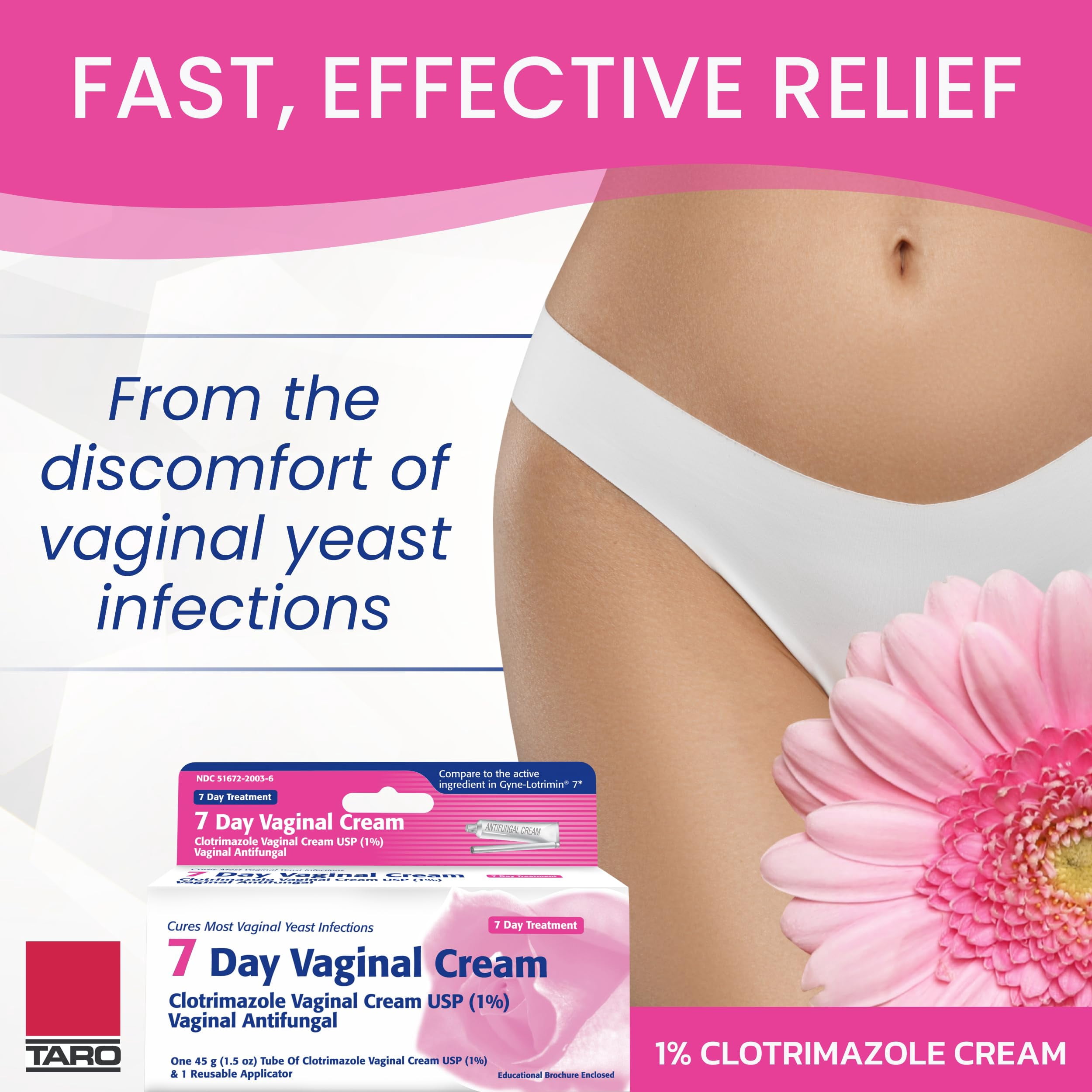 Taro Clotrimazole USP 1% 7-Day Vaginal Cream 1.5 Oz (45g) Yeast Infection Treatment, Feminine Anti-Itch Cream for External Itching & Irritation