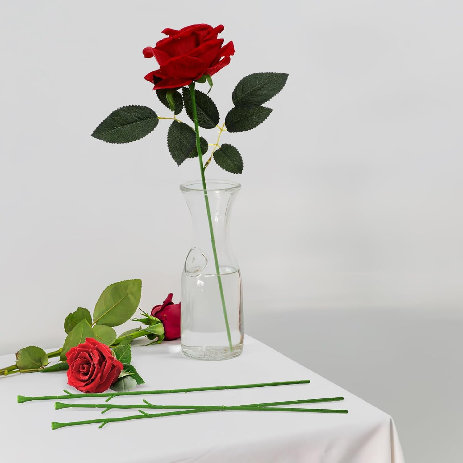 ABPETE 100Pcs Floral Wire Stem Plastic Artificial Floral Green Stem Wire DIY Craft Bouquet Making Floral Arrangement Tools