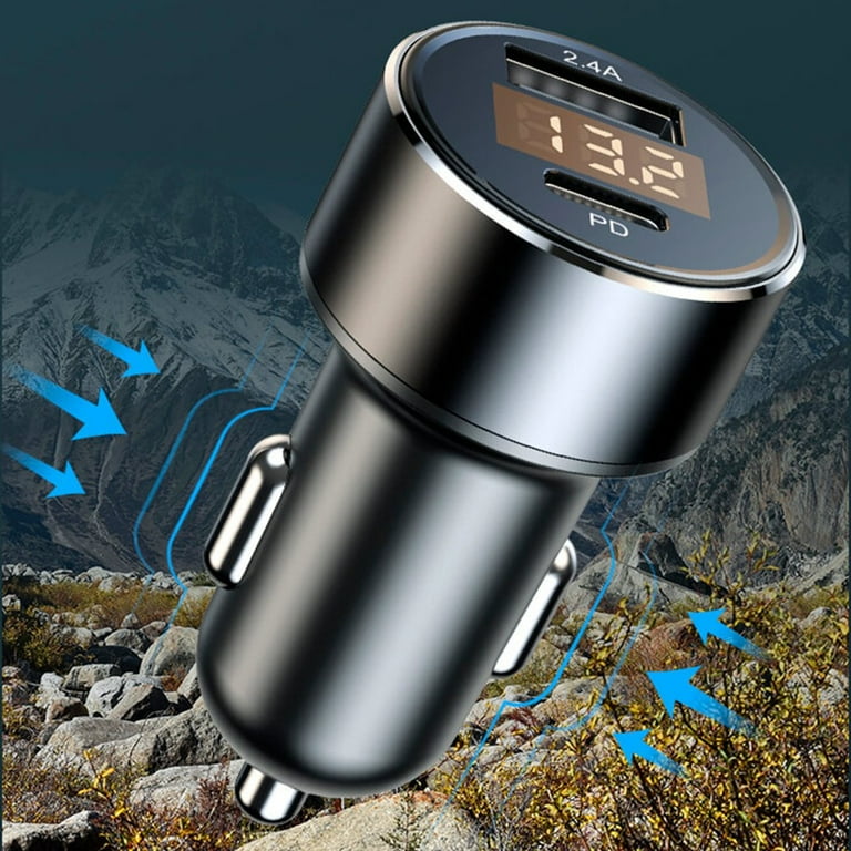 Car Cigaret Charger Lighter LED Voltmeter 2.4A USB Type-C port charging  12/24V