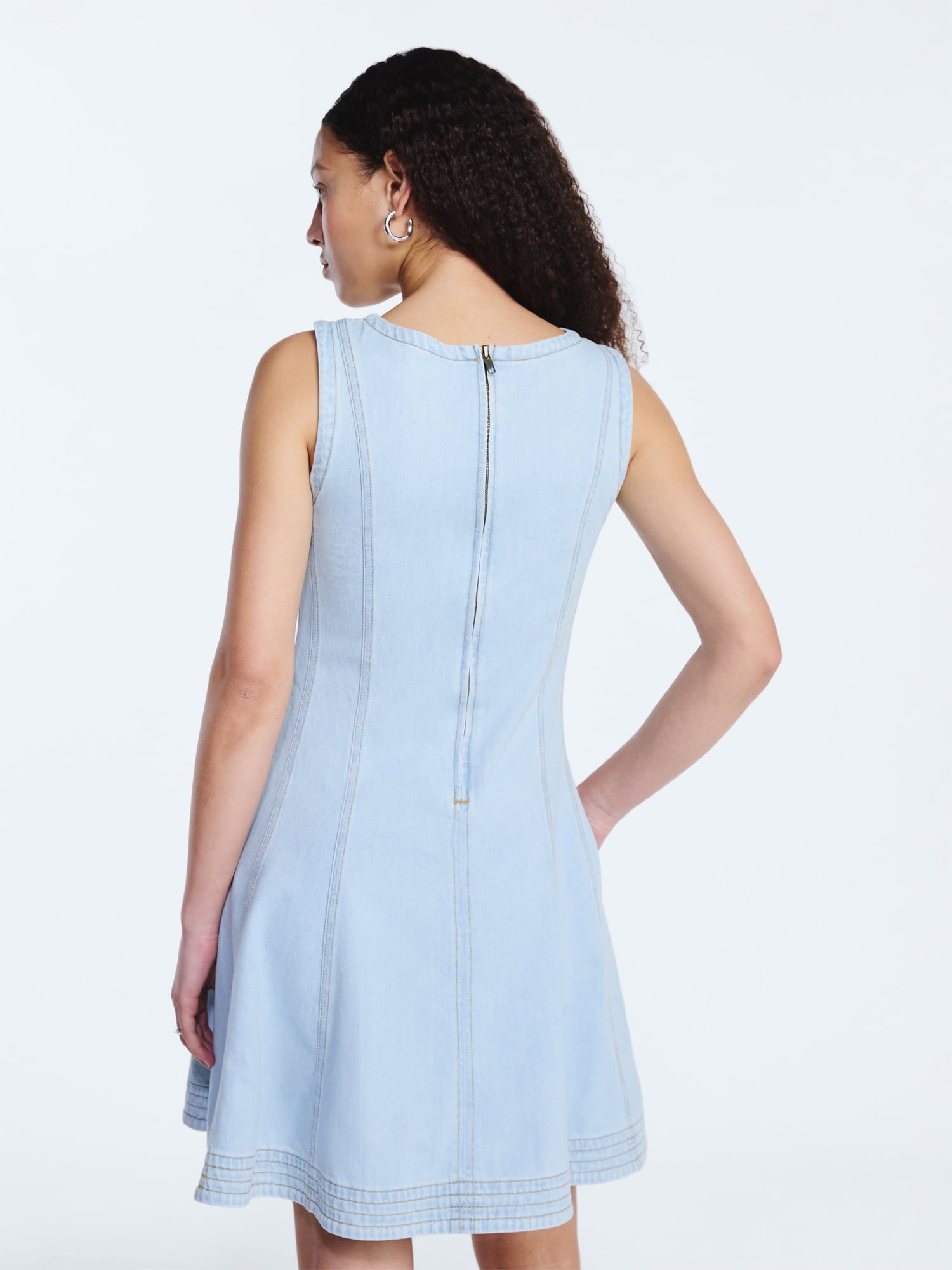 Free Assembly Women's and Women's Plus Sleeveless Denim Panel Mini Dress, Sizes XS-4X