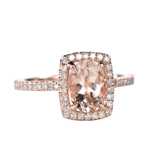 11x9mm Oval Shape 4.75 Carat Morganite Engagement Ring Diamond Moissanite Wedding Ring 10k Rose Gold Halo Stacking Band