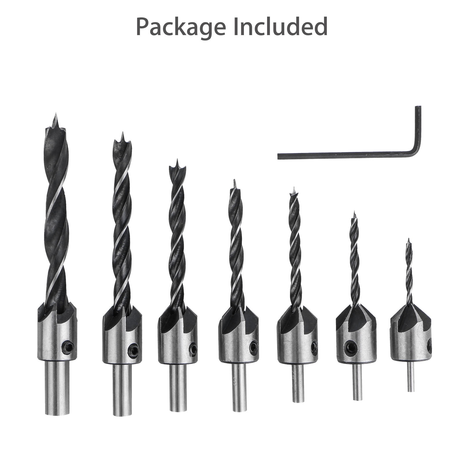Countersink Drill Bit High-Speed Steel Drill Adjustable Carpentry Reamer Plated for Wood DIY 3-10mm Drill Bit Set with One Hex Key 7 PCS