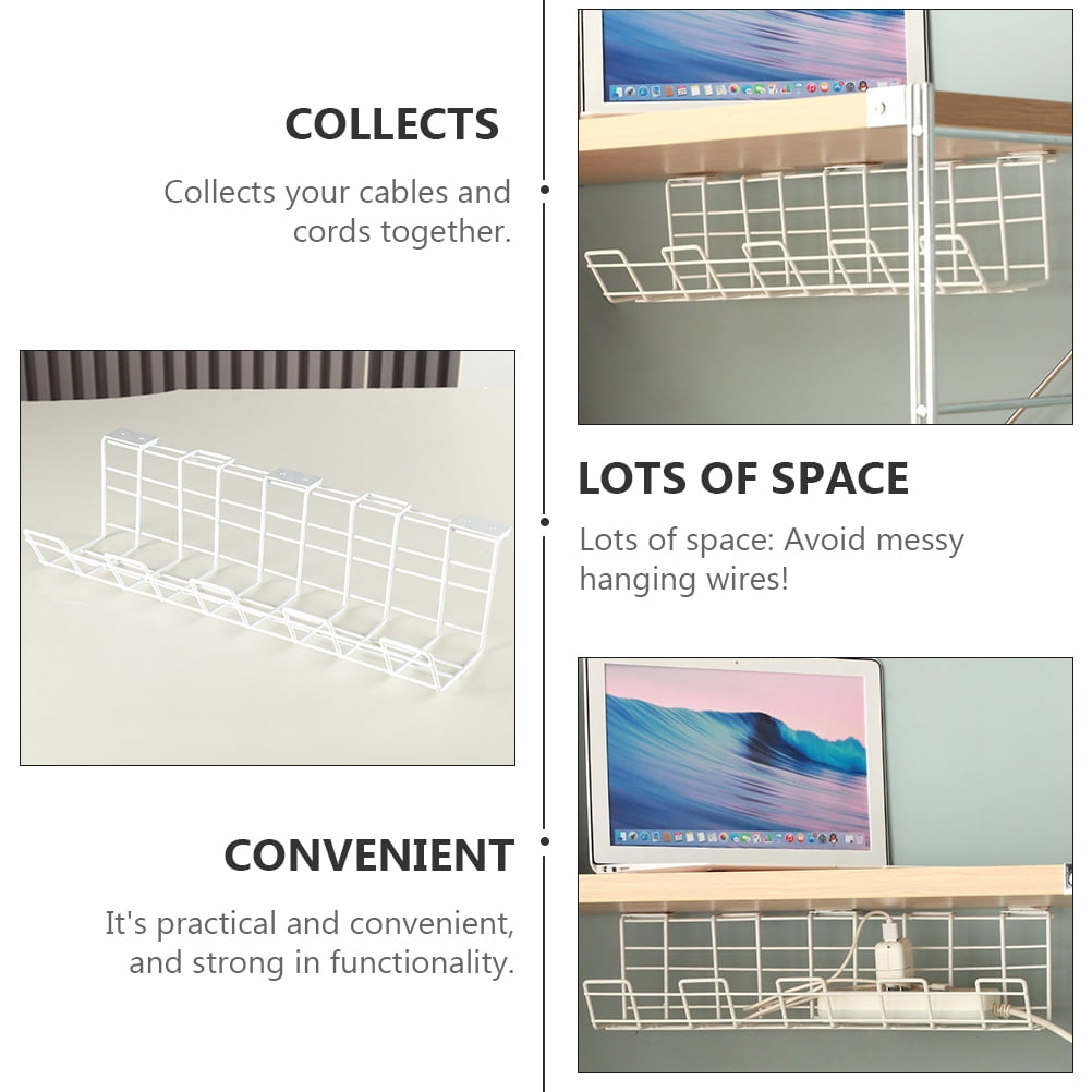 Soimiss Cable Management Shelf White Under Desk Iron Rack Durable Cord Organizer for Home