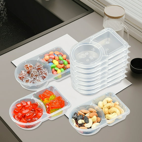 Two-Compartment Bento Box - Disposable Dessert Container, Sushi Case, 130ml 10-Pack, for Cream Cake & Snacks, Food Grade PP
