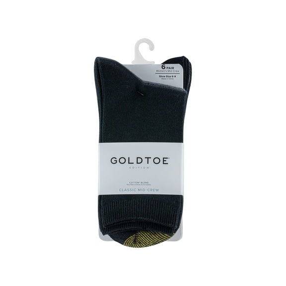 Goldtoe Edition Women’s Modern Mid-Crew Socks, 6-Pack, Shoe Sizes 6-9