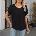thumbnail image 5 of Stichou Women's Casual Tops 2026 Round Neck Basic Pleated Short Sleeve Loose Fit Curved Back Chiffon Blouses Tshirts Black L, 5 of 7