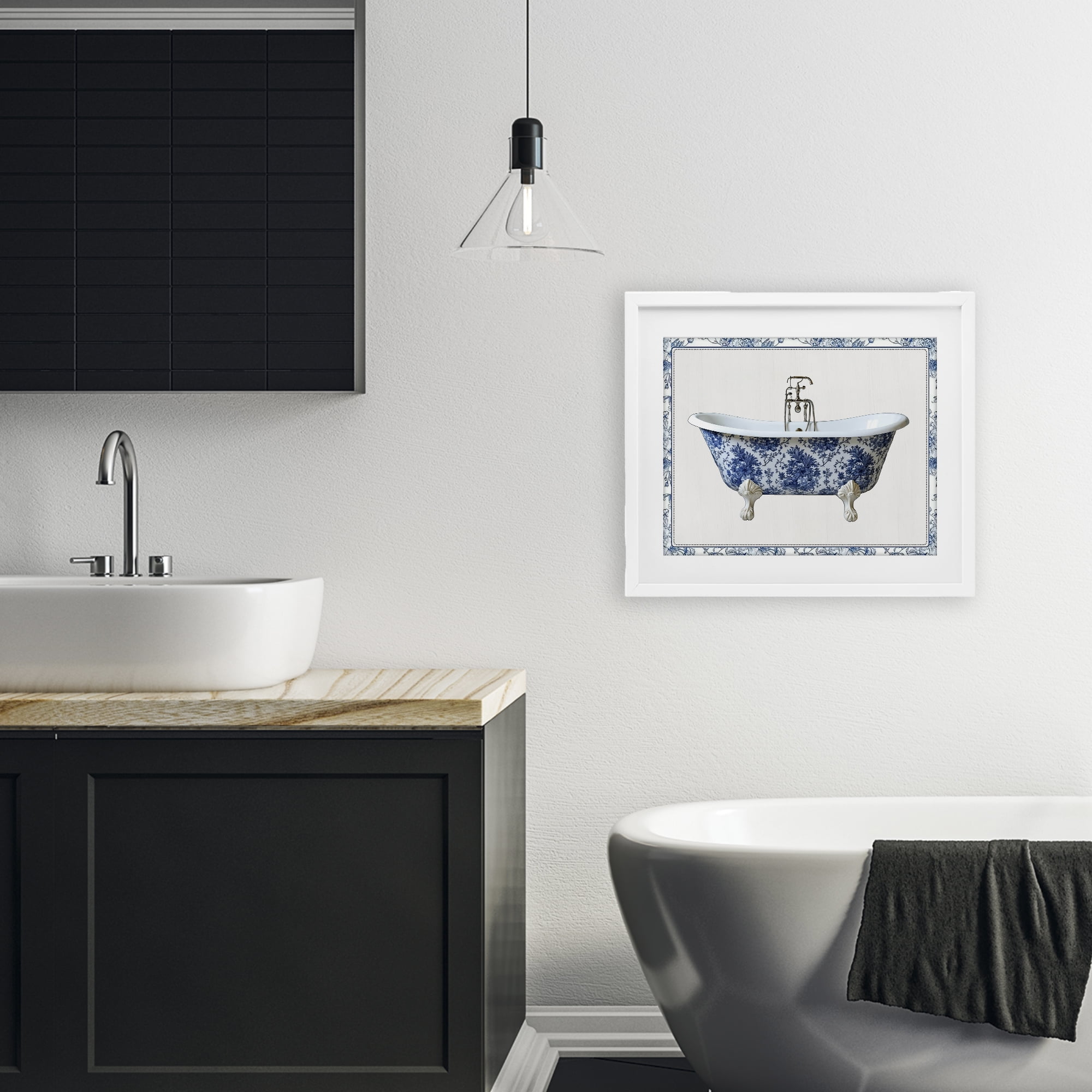 Vintage Chinoiserie Bathtub White Framed Print Under Glass, design by Lettered and Lined