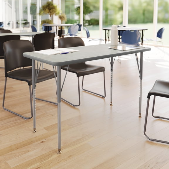 Flash Furniture 48" x 24" Adjustable Height Activity Table, Thermal Laminate Top, Standard Height Adjustable Silver Legs, Light Gray
