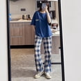 thumbnail image 2 of Women Pajamas Sets Big 3XL Knitted Cotton Pyjama Plaid Female Pijamas Loungewear Short Sleeve Shirt Pants Sleepwear Homewear, 2 of 7