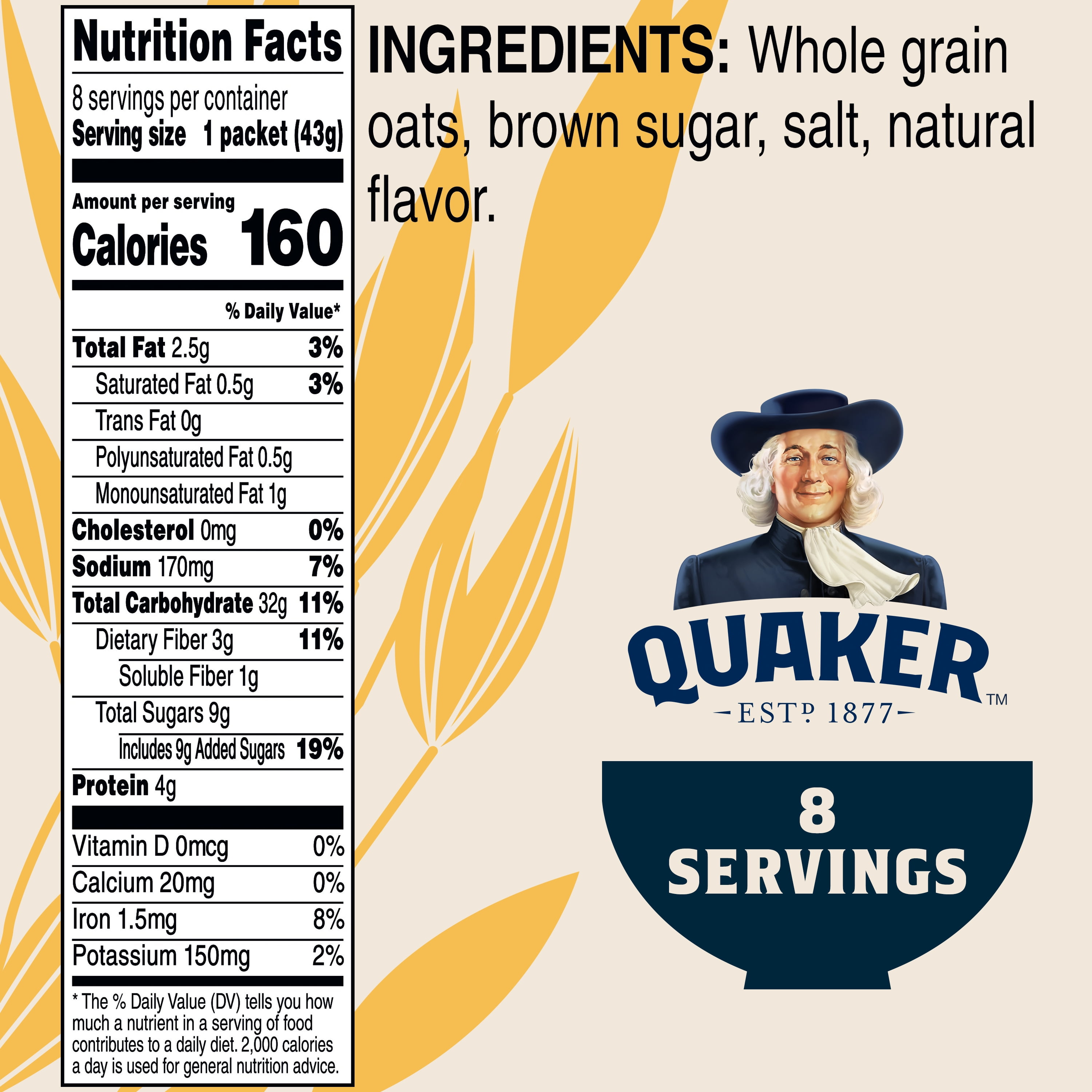 (6 pack) Quaker Instant Oatmeal, Gluten Free, Maple Brown Sugar, 8 Packets