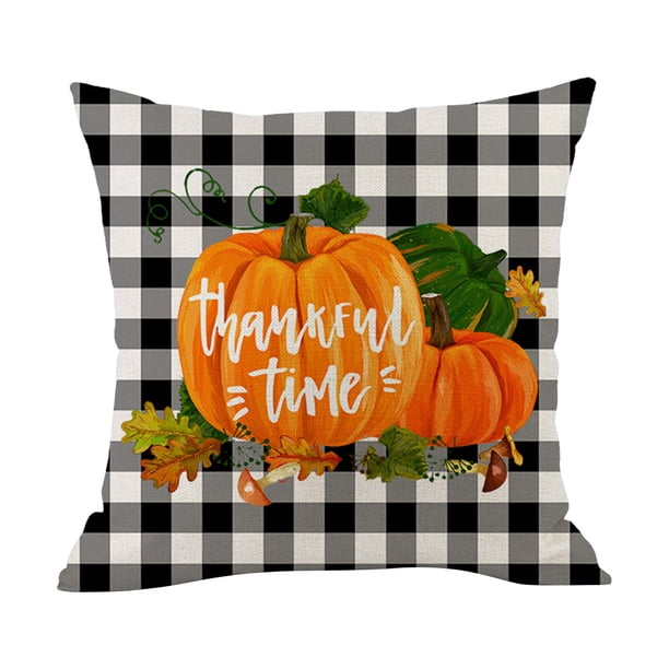 Puntoco Thanksgiving Linen Pillowcase with Plaid Printed Car Sofa Pillowcase, Bedside Backrest Pillowcase