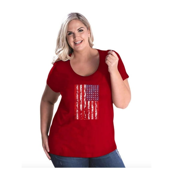 Women's Plus Size Curvy T-Shirt - American Flag 4th of July