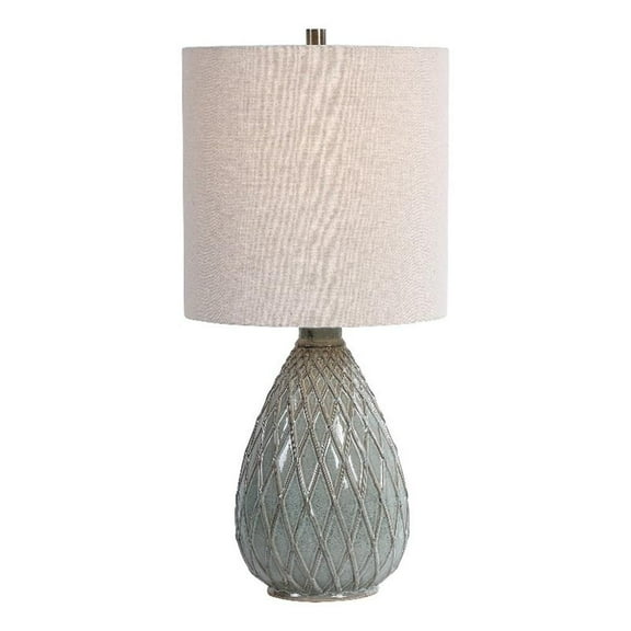 Bowery Hill 1-Light Coastal Ceramic/Steel Table Lamp in Aqua Blue