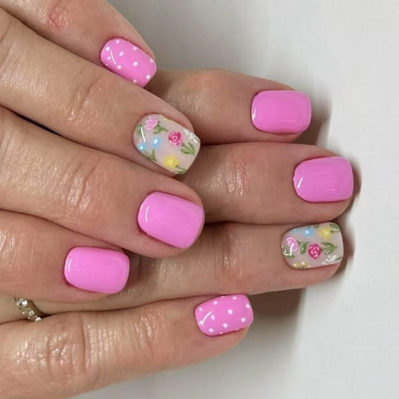 24pcs Autumn Winter Press on Nails Begonia Red French Gradient Floral Pattern Reusable False Nails for Daily Party