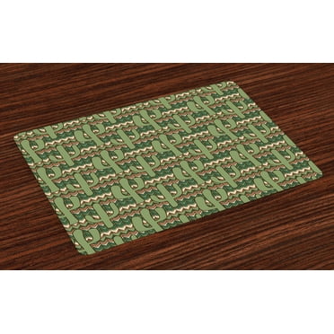 Ambesonne Cactus Place Mats Set of 4, Cartoon Saguaro Zigzag, Standard Size, Green Pale Brown Beige