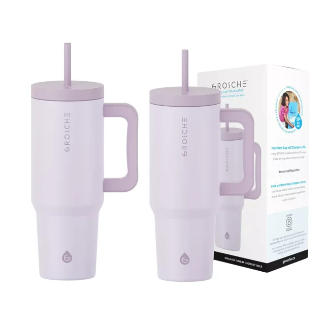 GROSCHE ASPEN 40 oz Tumbler with Handle and Straw, Insulated Tumbler (Set of 2)