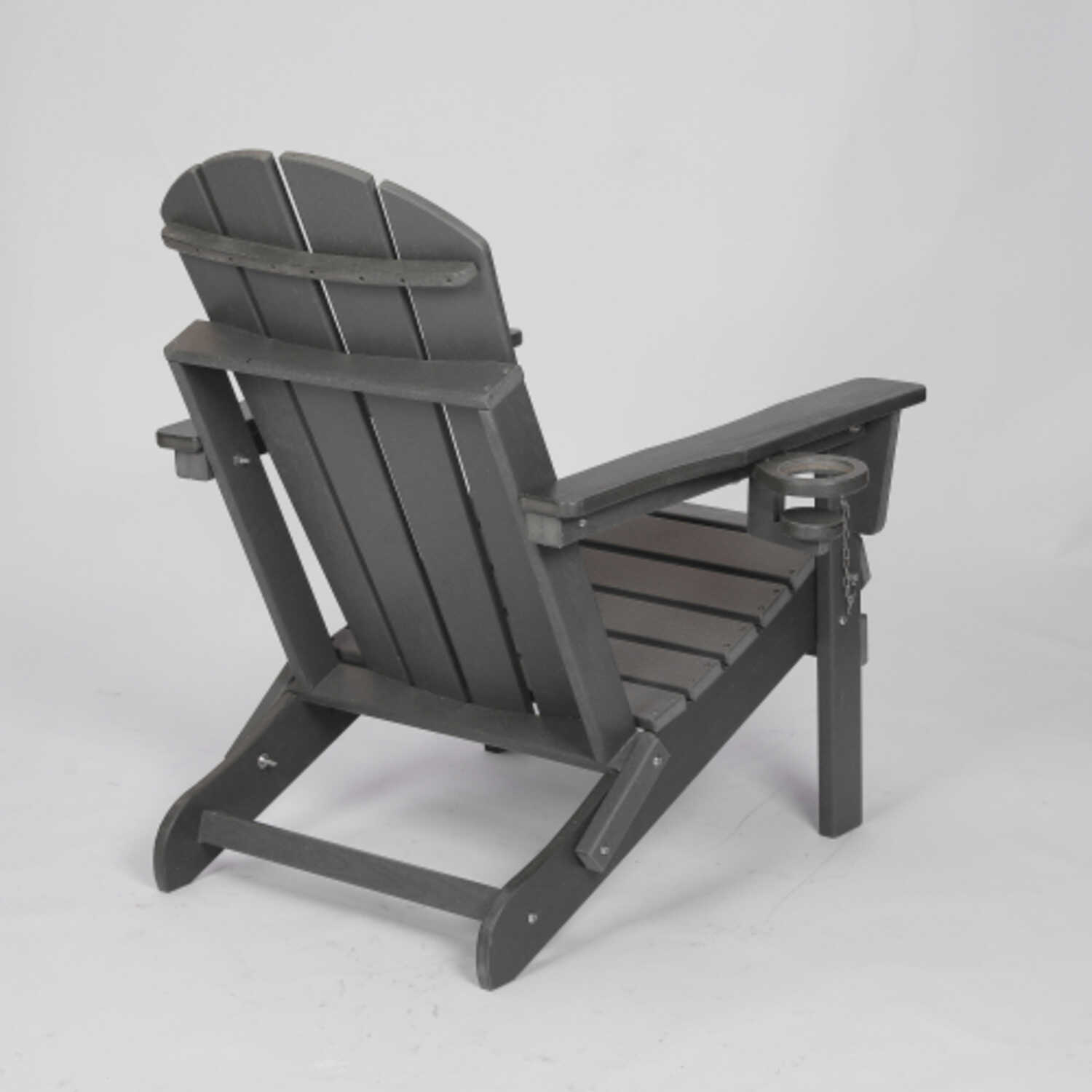 Gray HDPE Folding Adirondack Chair with Wood Texture Composite Material Built in Dual Cup Holders
