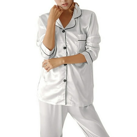 

Women Girl Soft Silk Satin Pajamas Set Pyjama Sleepwear Homewear Loungewear