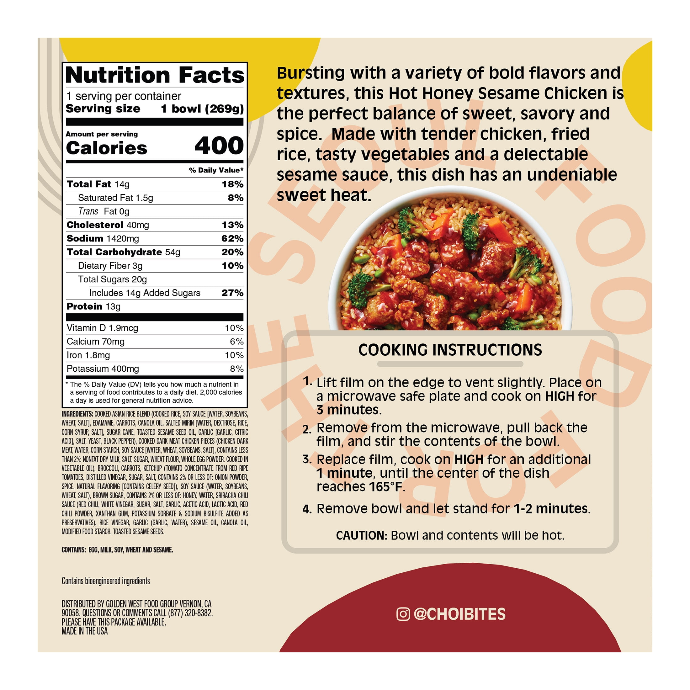 Esther Choi's Hot Honey Sesame Chicken with Fried Rice and Vegetables, 9.5 oz (Frozen)