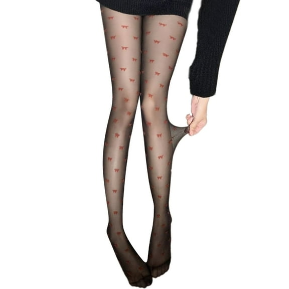lanema Womens 90s Aesthetic Vintage Little Red Bowknot Pattern Thin Pantyhose Elegant Black Sheer Tights Leggings Stockings