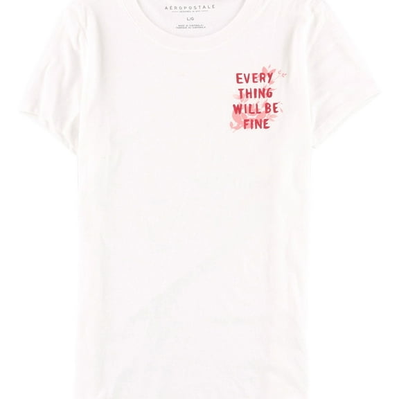 Aeropostale Womens Everything Will Be Fine Graphic T-Shirt, White, Juniors, Large