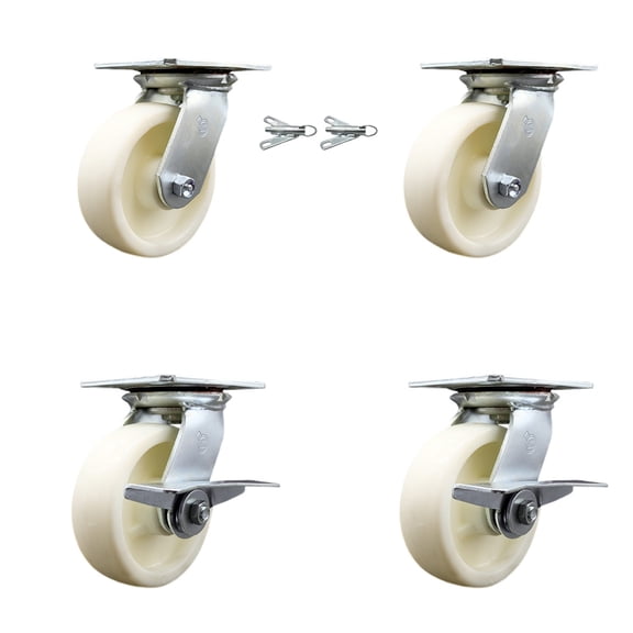 6 Inch Nylon Swivel Caster Set 2 Swivel Locks 2 Brakes Service Caster Brand