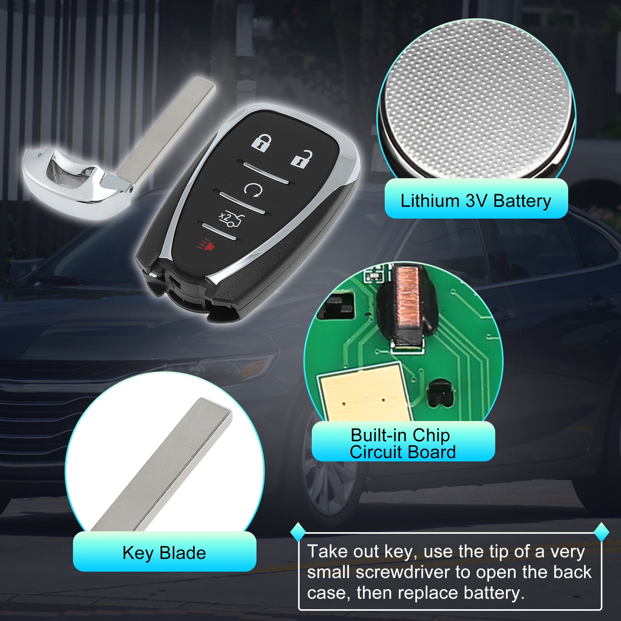 HYQ4ES 433 MHz Replacement Keyless Entry Remote Smart Key Fob for Chevrolet Malibu Camaro 2021 2022 2023 No.13522891 5 Buttons
