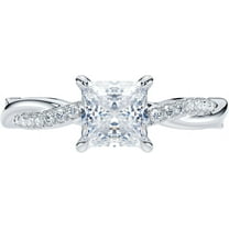 14K Solid White Gold Ring 4-Prong Petite Twisted Vine 1.0 CT Princess Cut Genuine Moissanite Engagement Ring Anniversary Ring