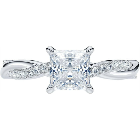 14K Solid White Gold Ring 4-Prong Petite Twisted Vine 1.0 CT Princess Cut Genuine Moissanite Engagement Ring Anniversary Ring