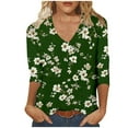 thumbnail image 2 of Sakmal Womens Tops Casual Green 3/4 Sleeve Floral V-Neck T-Shirts Shirts for Women, 2 of 5