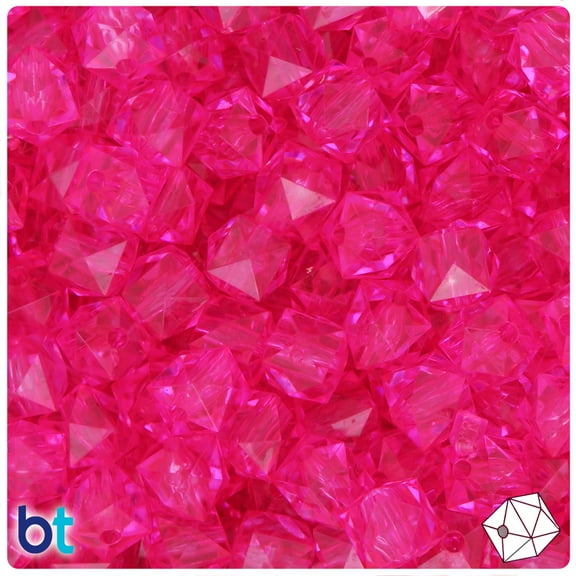 BeadTin Dark Pink Transparent 10mm Faceted Cube Acrylic Beads (100pcs)