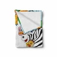 thumbnail image 2 of Cartoon Soft Flannel Fleece Throw Blanket, Wild Jungle Animals Tropical Fauna Family Theme Happy Faces in Style Comic, Cozy Plush for Indoor and Outdoor Use, 60" x 80", Multicolor, by Ambesonne, 2 of 6