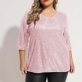 thumbnail image 4 of Dasayo Pink Tops for Women Sequin 3/4 Sleeve Oversized V-Neck Solid Blouses Women's Blouses and T Shirts XXXL, 4 of 9