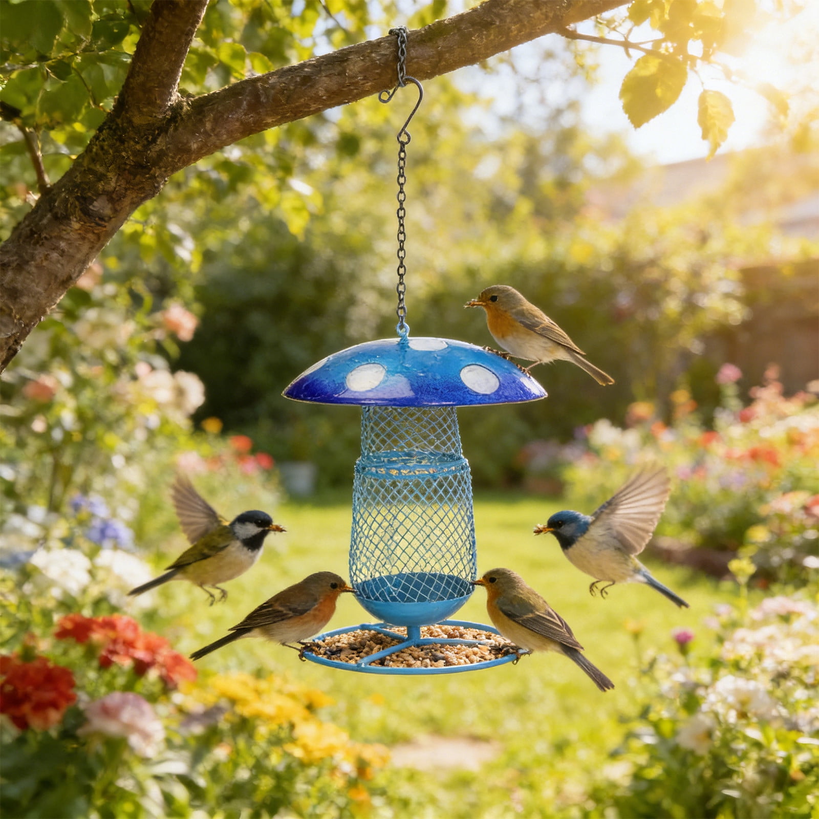 Finch Feeders for Outdoors Hanging,All-Metal Squirrel Proof Thistle Nyjer Bird Feeder,Metal Mesh Tube Bird Feeder for Nyjer Thistle , 2.5 lbs Large Capacity 2pcs