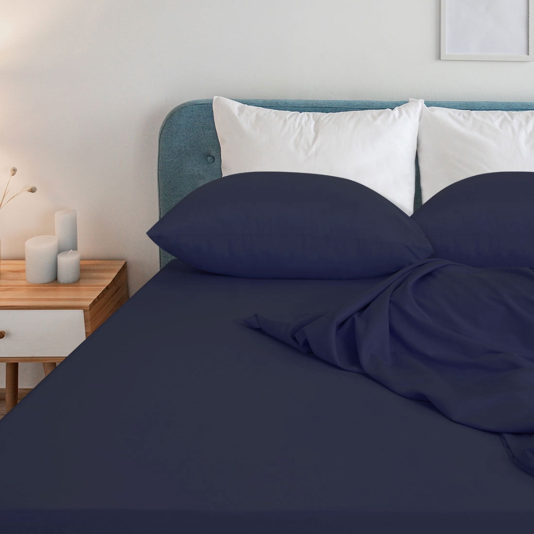 Unique Bargains 4 Piece Brushed Polyester Bed Sheets Set King Navy Blue
