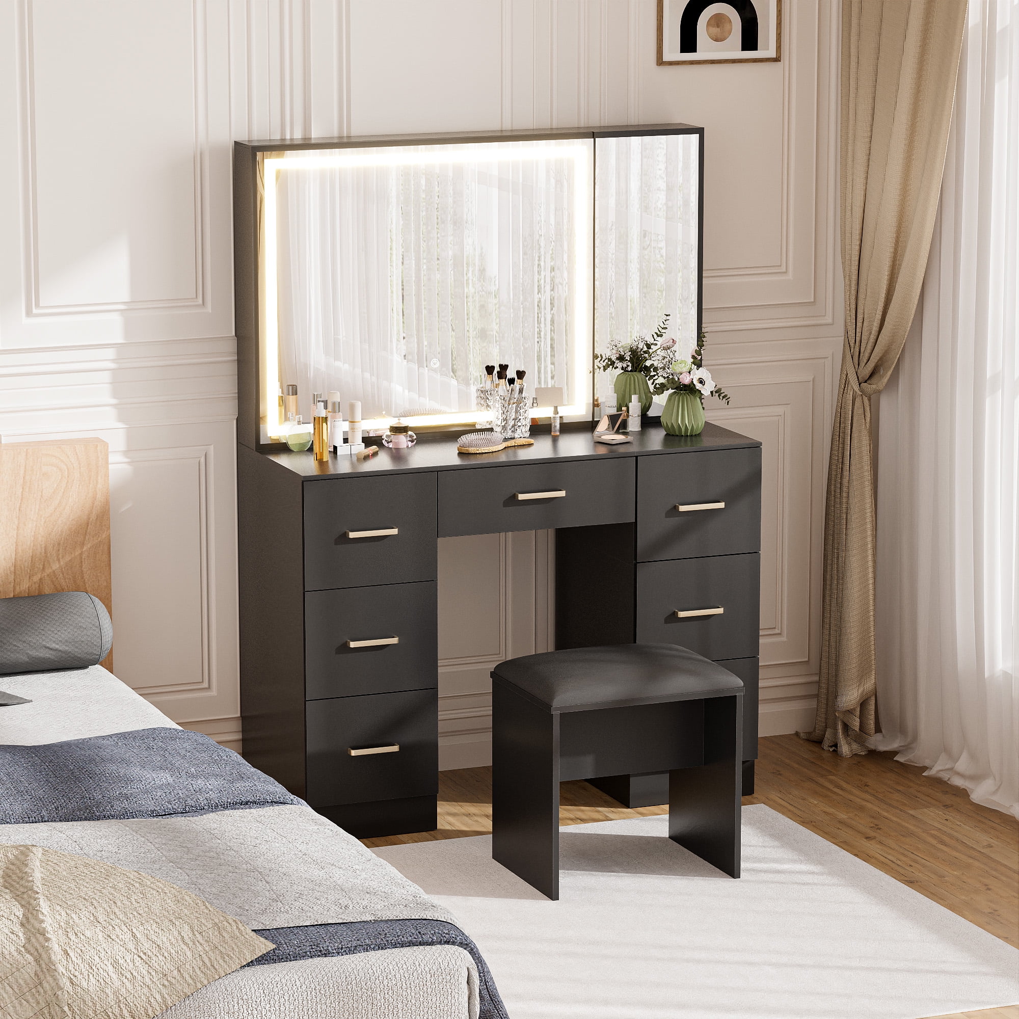 化粧台 化粧室 DRESSING TABLE WITH LIGHTS Amazon.com: FairyHover Dressing Table with LED Lights Mirror