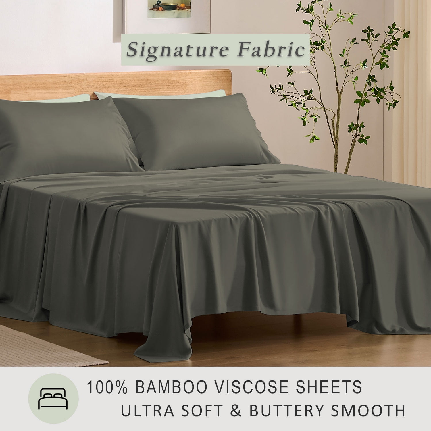 TOSMO Luxury Sheet Set 4 Piece Cal King Size - 100% Viscose Derived from Bamboo - 18” Extra Deep Pockets, Oeko-Tex Certified, Silky Soft, Cooling and Breathable