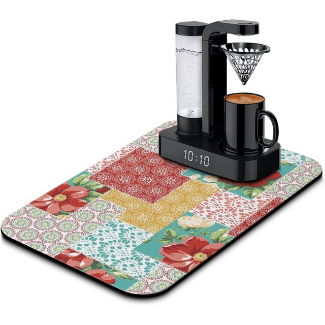 Washable Quick Dish Drying Mats Non-Slip Coffee Maker Mat For Kitchen Counter Home Coffee Bar Pad 19.5''''x12'''', black-1